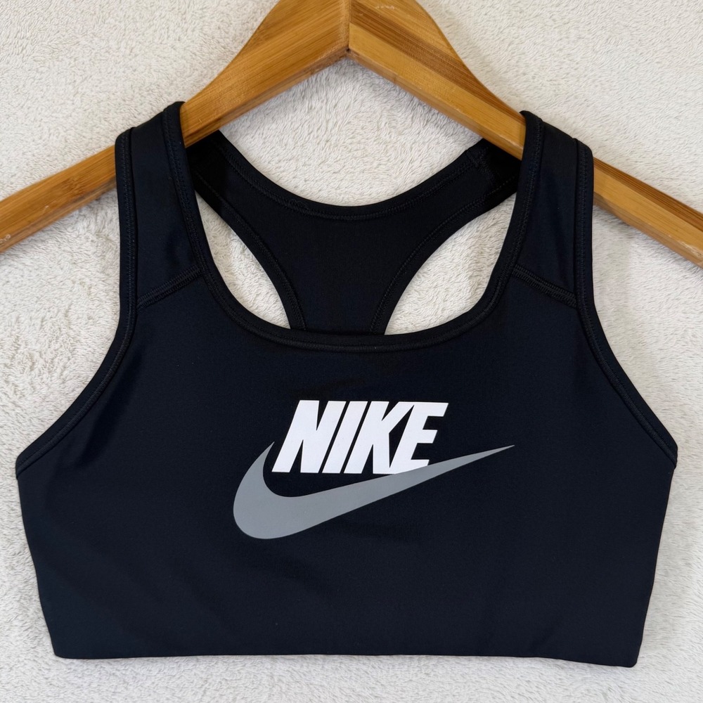Nike Dri-FIT Sports Bra Black Racerback Futura Logo Medium Support Small